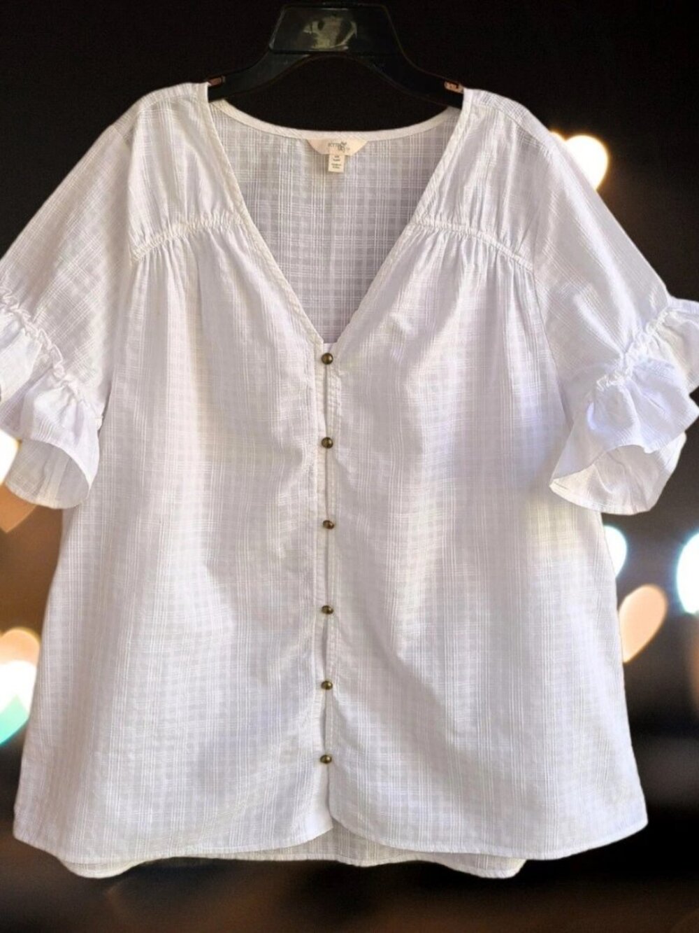 Terra & Sky Womens Size 0X White Top Blouse Button Front Short Ruffle Sleeves